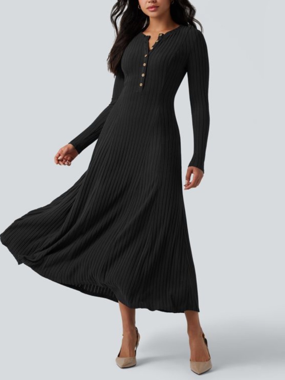 NWT Halara black ribbed dress maxi length
